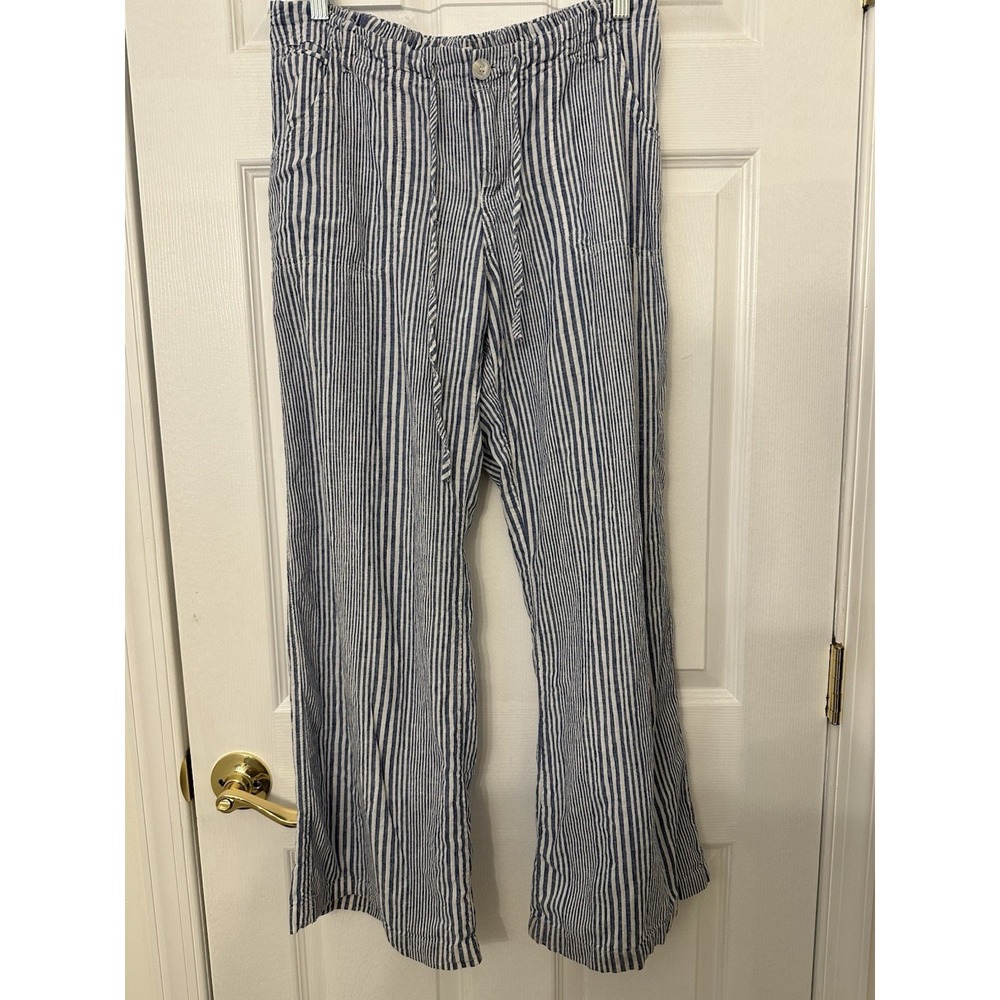 Old Navy Womens Blue White Striped Seersucker Wide Leg Pants 8 553556-06